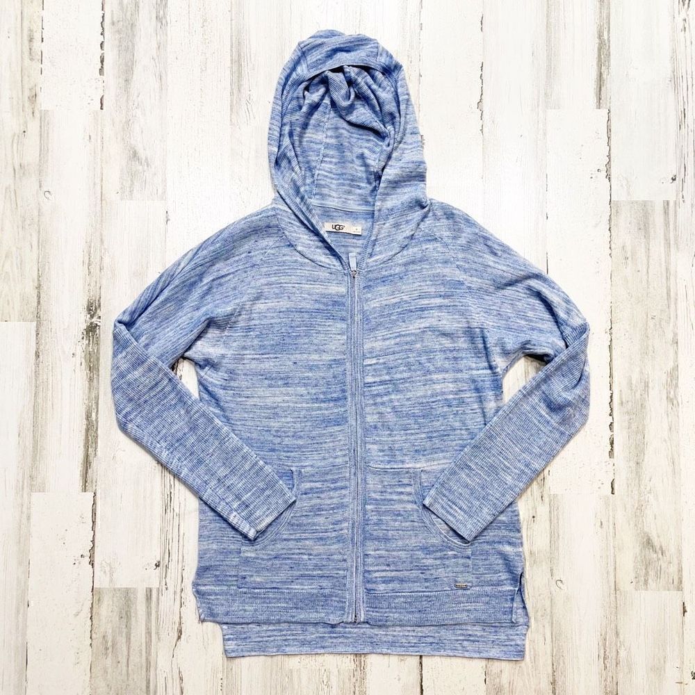 UGG Willa Blue Night Sky Knit Full Zip Hooded Cardigan Sweater - Picture 2 of 6